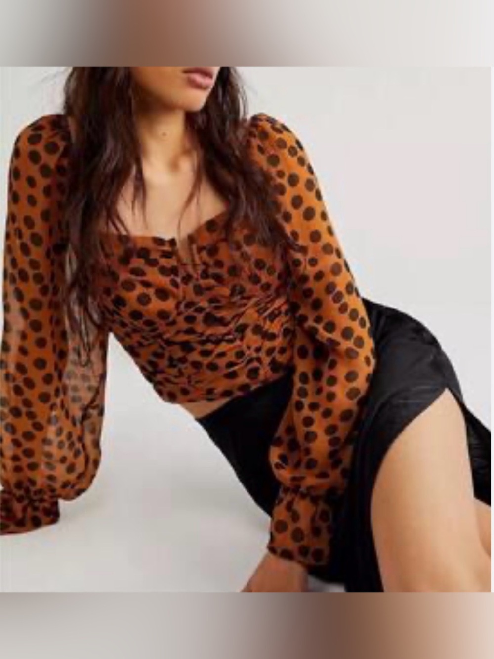 Free People Rust Polka Dot Sheer Long-Sleeve Crop Top